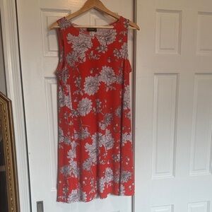 Coral and White Floral Midi Dress Size Large